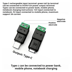 BTM 2 Cái 5V3A Loại C Sang 2 Pin Vít Đầu Nối Chuyển Đổi Cho Giải Pháp Sạc Dây Dễ Dàng Mà Không Cần Hàn Iro