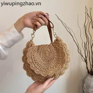 Mùa Hè Đi Biển Kỳ Nghỉ Phong Cách Túi Dệt Rỗng Đeo Vai Túi Handmade Rơm Yên Túi Túi Túi Xách Nữ
