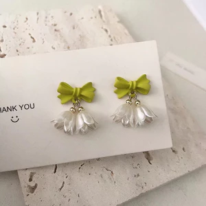 Bông tai nơ hoa mộc mạc với giọt nước hoa Lily-of-the-Valley tinh tế dành cho nữ - Mùa xuân mùa hè ngọt ngào
