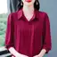 Áo Sơ Mi Nữ 3 / 4 Tay Nữ Thường Ngày Màu Xanh Trơn Áo Công Sở Nữ OL Áo Làm Việc