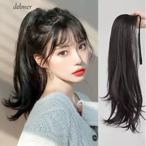 DELMER Dây Rút Thẳng Đuôi Ngựa Kẹp Bằng Sợi Chịu Nhiệt Lông Tơ Đen Đảng Hàng Ngày Phù Hợp Với Fasion Mềm Tóc Đuôi Ngựa Tóc