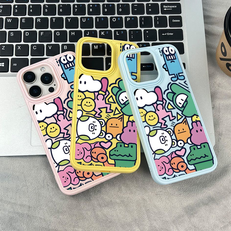 Họa tiết ghép hình nhân vật hoạt hình dễ thương cho iPhone 17/16 Pro (Max/15/14/13/12/11)