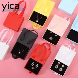 Hộp quà YICA, Hộp gói trang sức ngăn kéo bằng bìa cứng trượt, Tay cầm ruy băng di động có tay cầm Hộp trưng bày trang sức màu trơn Vòng tay