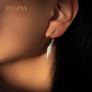 PNPIA- Hợp Kim Đơn Giản Cánh Dài Stud Tính Khí Bông Tai Lông Vũ Hình Cánh Bạc Elf Tai Vòng Tai Phụ Kiện Trang Sức Quà Tặng