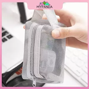 MYPANDA Túi đựng mỹ phẩm lưới Nylon vuông cầm tay Túi giặt Mini Hộp đựng văn phòng phẩm Ví đựng tiền xu Túi đựng chìa khóa Lipsti Tai nghe sắp xếp.
