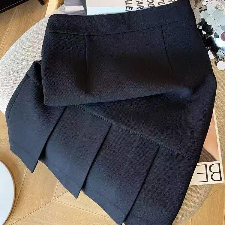 [Hàng mới về] Váy xếp ly mùa xuân mùa hè màu đen phong cách mới, thời trang xếp ly nhỏ thanh lịch