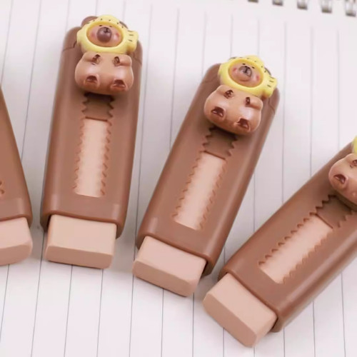 Gôm tẩy dạng kéo đẩy gắn charm Capybara hoạt hình dễ thương xóa sạch nhanh cho bé học sinh nhiều mẫu