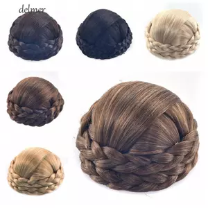 DELMER Bện Chignon, Bun Tóc Giả Tổng Hợp Tự Nhiên, Sợi Chịu Nhiệt Cô Dâu Tóc Nối Tóc Vô Hình Hanfu Tóc Chignon Nữ