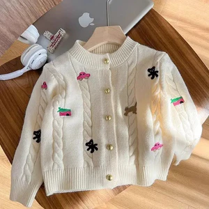 Áo khoác len VN Girls Cardigan 2025 Mùa xuân Phong cách mới Dệt tay Quần áo trẻ em cho trẻ sơ sinh