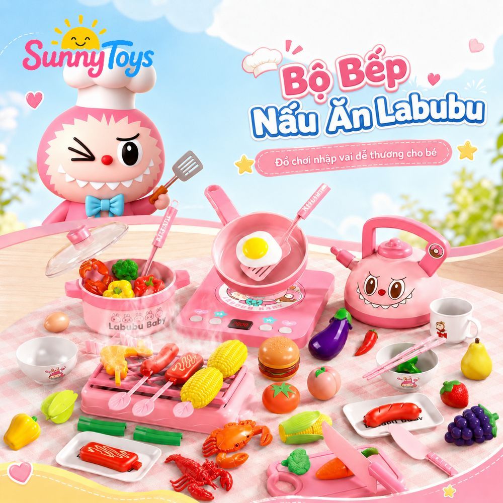 Bếp Mini SunnyToys Hình Gấu Labubu - Đồ Chơi Nấu Ăn Có Âm Thanh Cho Bé Siêu Dễ Thương