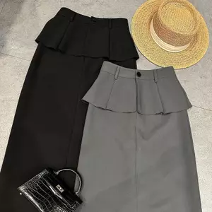 Bộ đồ xẻ tà váy dài hai mảnh màu đen giả, thiết kế thích hợp mùa hè Cảm giác dáng ôm eo cao phù hợp cho mọi trận đấu
