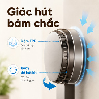 Móc treo quần áo nhôm chống gỉ hút chân không, lắp đặt dễ dàng không cần khoan