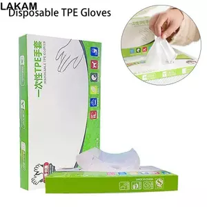 Găng tay làm sạch LAKAM 100 chiếc, Găng tay dùng một lần trong suốt TPE, Găng tay cao su chống trượt an toàn làm việc bằng axit thực phẩm