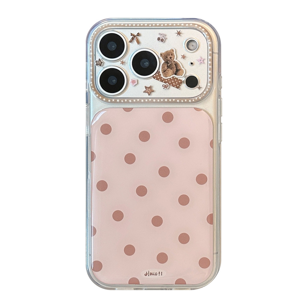Ốp lưng iPhone chấm bi hình gấu nhỏ dễ thương phù hợp cho iPhone 17 Pro Max 16 15 14 13 12 11 Vỏ bảo vệ chống rơi LAHH