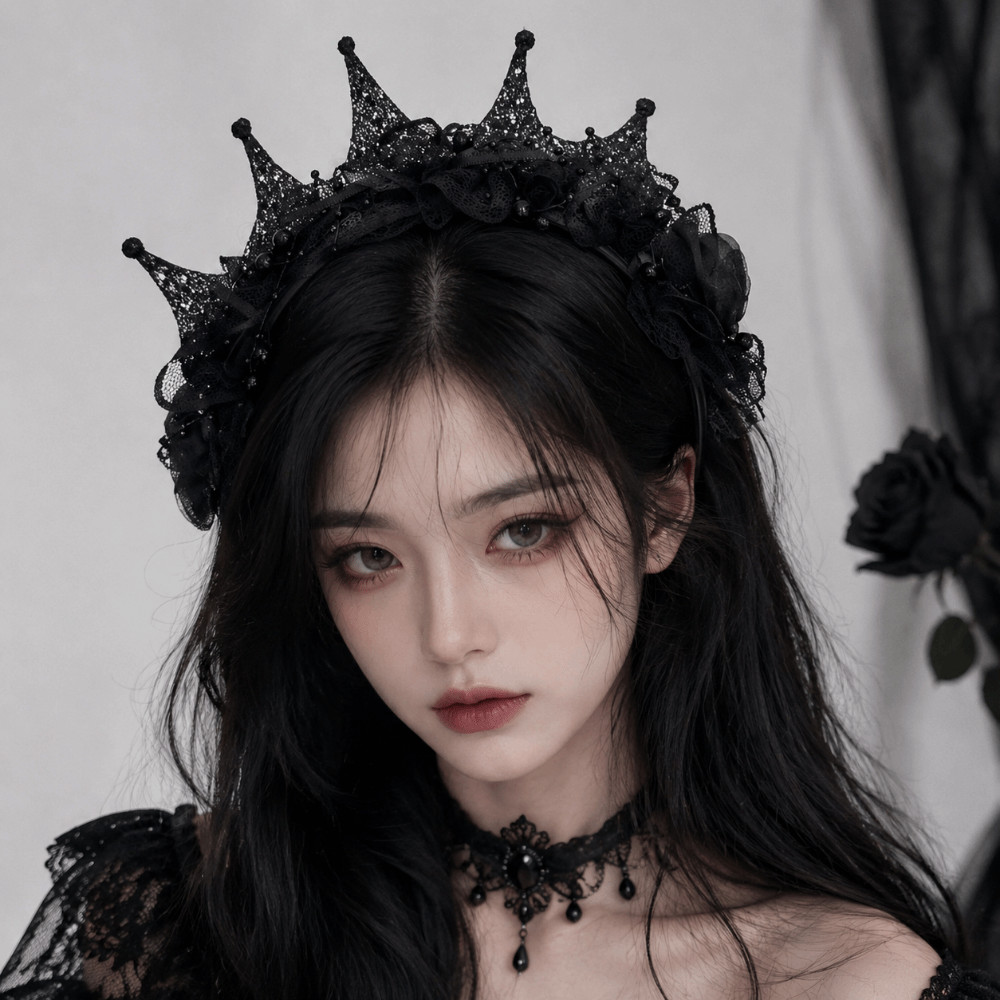 Mũ đội đầu màu đen dành cho nữ SENRTY, Vương miện ren hoa hồng màu đen thanh lịch Gothic, Phong cách đen tối thời trang DIY Thoải mái Halloween Hair Hoop Lễ kỷ niệm sinh nhật