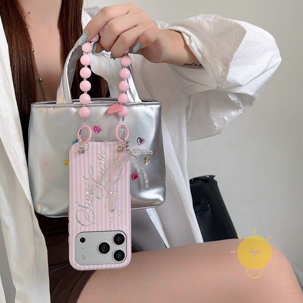 Phone Case For iPhone 17 Pro Max 16 15 14 13 TPU Keychain Chain Stripe Aesthetic Korean Cute