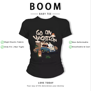 BOOM Áo Baby Tee Nữ Cotton Ôm Body-Áo Thun Ngắn Tay Y2K In Hình PhongCách Mùa Hè, Cổ Tròn Hàng Đầucách hàn quốc phong185