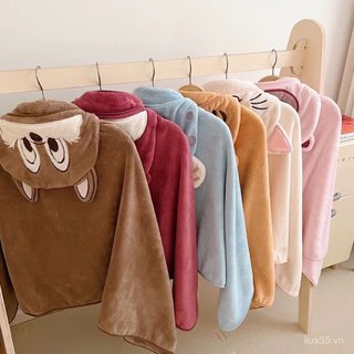 LXY Phim Hoạt Hình Trẻ Em Có Mũ Trùm Đầu Khăn Tắm Thấm Hút Nước Dày Lông Cừu San Hô Áo Tắm Trẻ Em Khăn Choàng Cho Bé Mềm Áo Choàng Lớn
