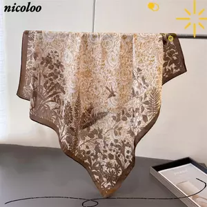 Khăn quàng đầu nữ NICOLOO, Khăn vuông in hoa mỏng thanh lịch, Khăn choàng nữ mềm mại chống gió đa năng Phụ kiện mùa hè