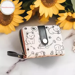 Hodou Mèo Dễ Thương Da PU Ví Đựng Tiền Xu Nữ Thời Trang Ngắn Ví Gấp Dây Kéo Ví Đựng Thẻ ID Du Lịch Nhẹ Tiền Mặt Đồng Xu Túi VN