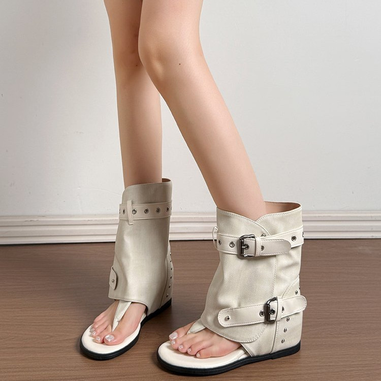 Mùa Hè Phong Cách Mới Phong Cách Retro Tay Da Lộn Nêm Gót Giày Bốt Thời Trang Thường Ngày Ngoài Trời Mặc Chống Trơn Trượt Chống Mài Mòn Ngón Chân Mở Gót Thấp San