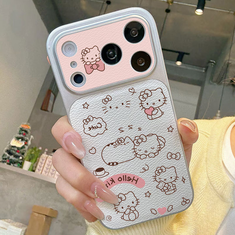 Ốp lưng iPhone họa tiết da mạ họa tiết mèo Kitty iPhone 17 16 15 14 13 12 11 Pro Max Plus Max