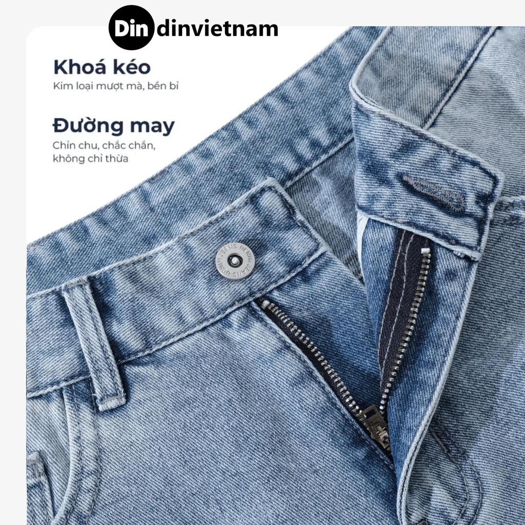 Quần Short Jean Nam DIN, Quần Bò Form Rộng Wash Xanh Chất Cotton Mềm Mịn, Dễ Mặc Dễ Phối Không Phai Màu JD749