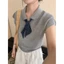 Áo thun cổ Polo phong cách Hepburn khăn lụa không tay dệt kim Áo thun nữ, áo mùa hè mới dành cho nữ