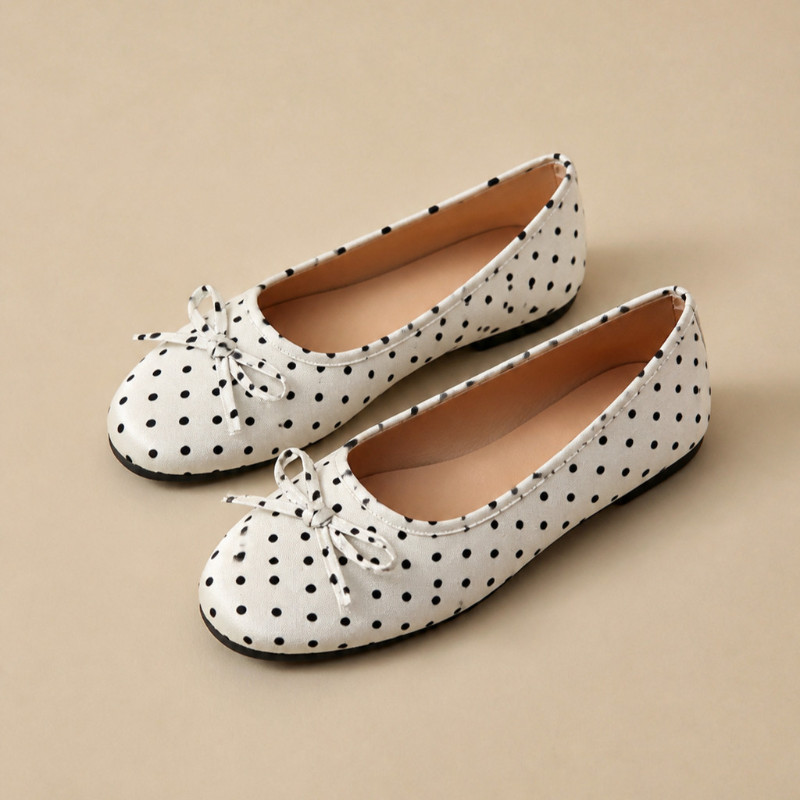Atikota Nữ Chấm Bi Nơ Giày Đế Bằng Thường Ngày Mặc Thoải Mái Nhẹ Đa Năng Hàng Ngày Đi Bộ Giày Dành Cho Nữ