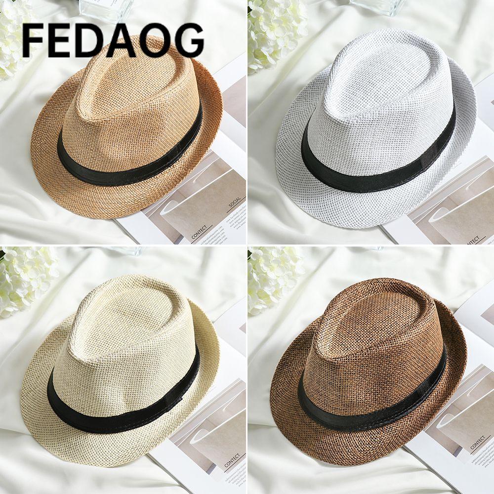 FEDAOG Rơm Panama Mũ Unisex Vành Rộng Đi Biển Cao Bồi Fedora Mũ