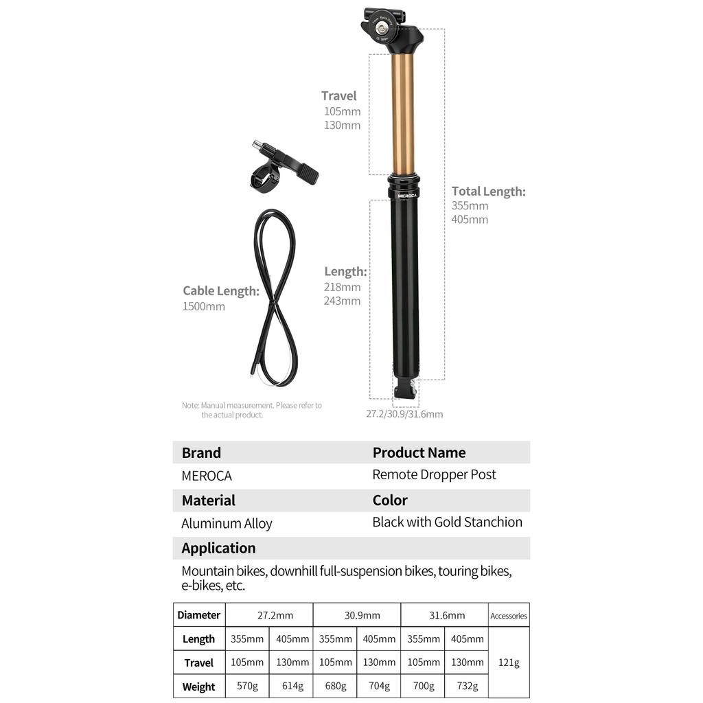 MEROCA Dây Xe Đạp Điều Khiển Nhỏ Giọt Seatpost 27.2mm / 30.9mm / 31.6mm Đen Vàng Hợp Kim Nhôm Xe Đạp Leo Núi Ghế Bài