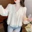 Áo sơ mi voan sang trọng phong cách mới Phong cách Hàn Quốc Áo sơ mi voan dài tay kiểu Pháp mỏng hơn Áo sơ mi voan nhỏ tươi