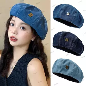 Mũ nồi nữ PYCOU, Mũ nồi Jeans Denim, Mũ nồi thời trang có thể điều chỉnh Retro Hàn Quốc Mũ họa sĩ Xuân Hè Thu