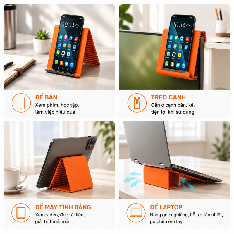 Giá Đỡ Điện Thoại Máy Tính Bảng Silicon Uốn Dẻo GoMarket - Giá Đỡ Gấp Xếp Linh Hoạt Chống Trơn Trượt Đa Năng