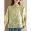 Văn Học Retro Ba Phần Tư Tay Áo Sơ Mi Phong Cách Trung Hoa Quần Áo Nữ Thêu Mới Phong Cách Trung Hoa Phối Nút Vải Lanh Cotton Top 5.26