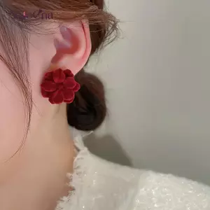 AqToCna Nữ Tươi Tính Khí Cánh Hoa Bông Tai Hoa Màu Đỏ Floed Hoa Bông Tai Thu Đông Bông Tai Trang Sức AqToCna
