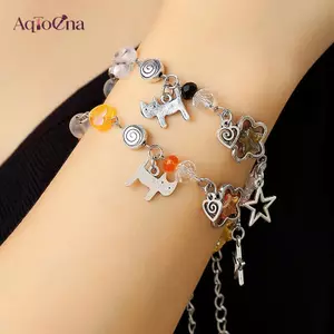 AqToCna 2 Chiếc Y2K Mặt Trời Trăng Mèo Quyến Rũ Vòng Tay Cặp Đôi Punk Thời Trang Phù Hợp Với Vòng Tay Đính Hạt Ngọt Ngào Mát Dây Xích Cổ Tay Cho Bạn Bè Quà Tặng AqToCna
