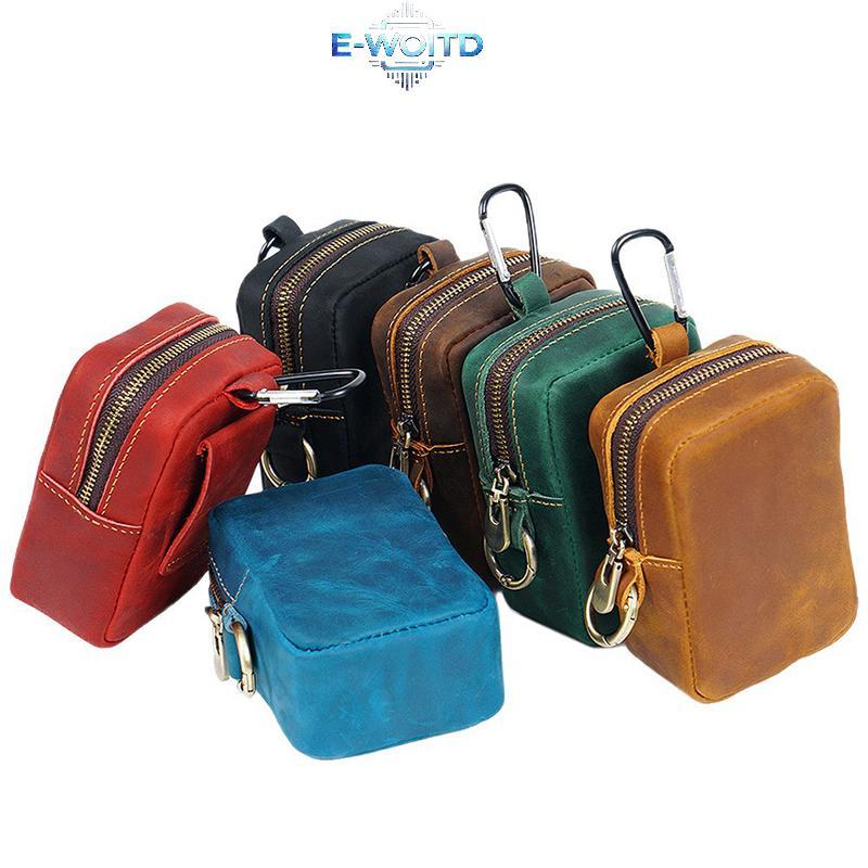 Túi da E-WOITD có dây kéo Móc khóa Ví đựng tiền xu Túi đựng thẻ Thắt lưng Túi đeo thắt lưng để chạy bộ ngoài trời Đồng xu thể thao Ví nhỏ cổ điển E-WOITD