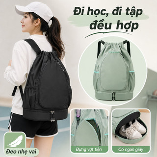 Ba lô cầu lông thể thao đựng vợt và giày, nylon không thấm nước, ngăn ướt khô, nhẹ 380g cho gym du lịch đi học