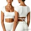 MAPLEPOET-Áo thun ngắn tay mùa hè quấn chéo cổ chữ V màu trơn có gân Slim Fit Crop Tops