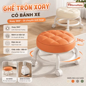Ghế Tròn Xoay Bệt HomeMate Có Bánh Xe 360 Độ, Ghế Đôn Da PU Chống Nước, Ghế Ngồi Thấp Di Chuyển Linh Hoạt