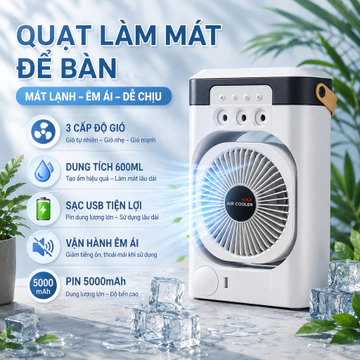 Quạt điều hòa Quạt hơi nước Quạt làm mát Quạt tích điện 5000mAh dung tích 600ML 3 cấp độ gió cho phòng ngủ