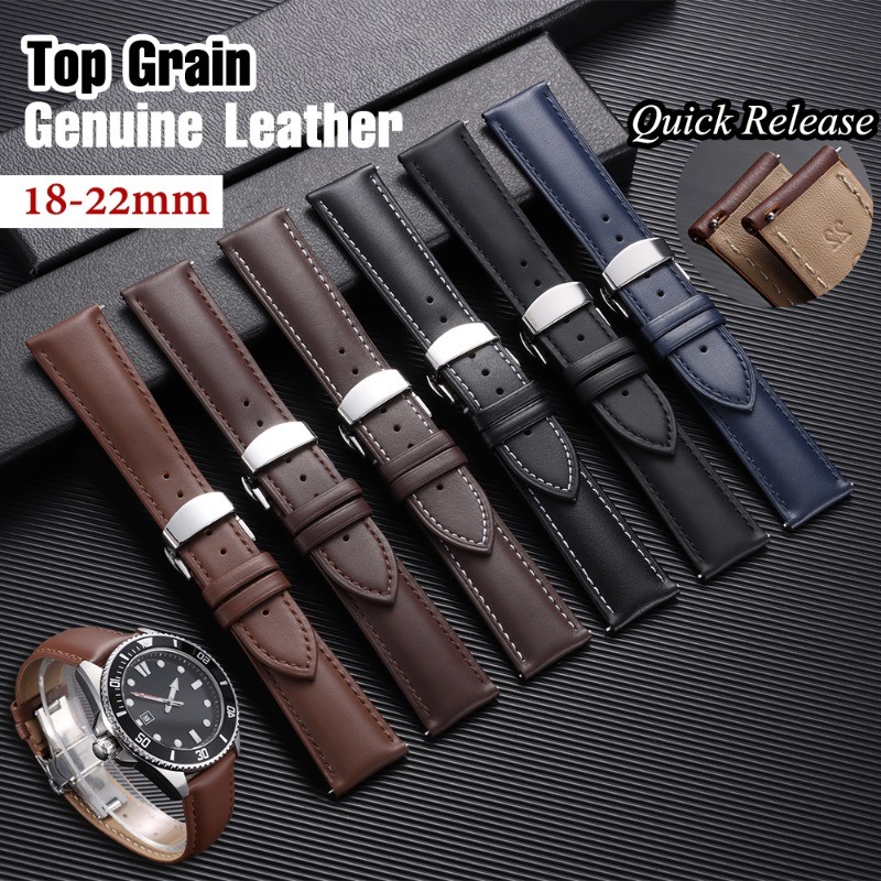 Top Grain Da Thật Chính Hãng Dây Đeo Đồng Hồ 18 / 19 / 20 / 21 / 22mm Phát Hành Nhanh Bướm Khóa Đồng Hồ Họa Tiết Trơn Dây Đeo Tay Công Sở Thanh Lịch Nam Nữ