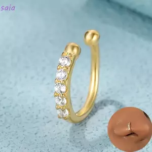 Nhẫn mũi giả SAIA, Trang sức xỏ mũi không gây dị ứng có thể điều chỉnh, Móng tay mũi màu vàng bạc thời trang Hip-Hop