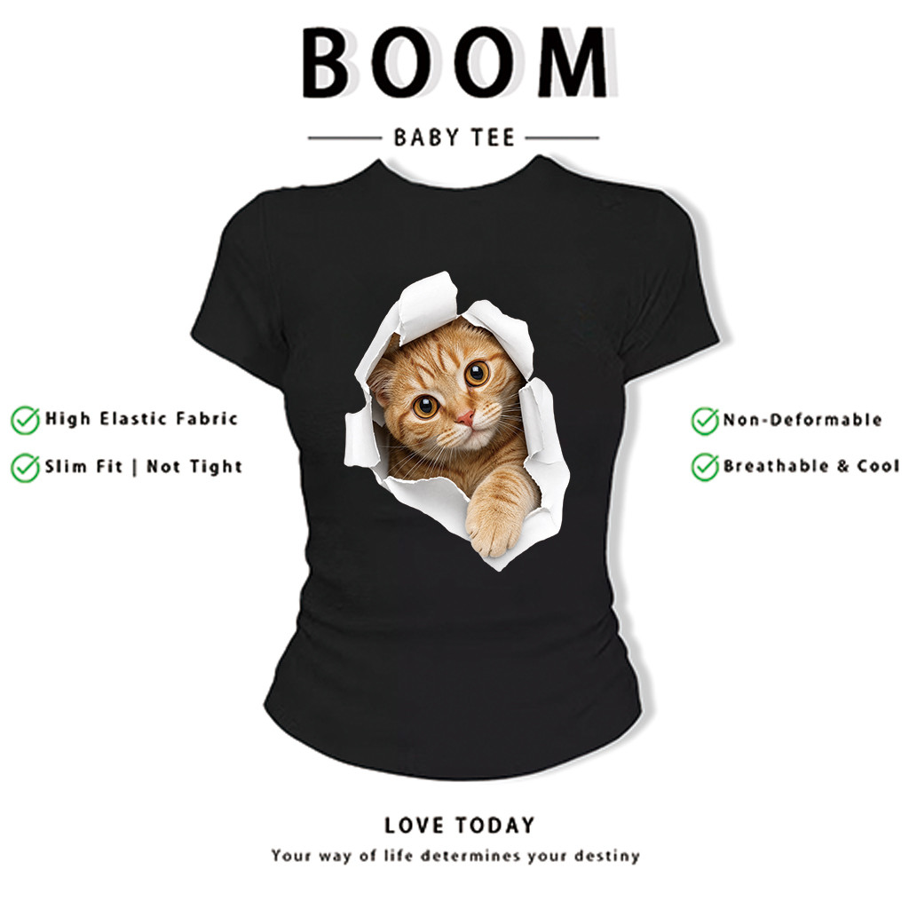 BOOM Áo Baby Tee Nữ Cotton Ôm Body-Áo Thun Ngắn Tay Y2K In Hình PhongCách Mùa Hè, Cổ Tròn Hàng Đầucách hàn quốc phong&63