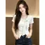 Thiết kế chấm bi cổ tròn tay ngắn mùa hè 2026 Phong cách mới Ngọt ngào Slim-fit Slimmer Look Ngắn thời trang Áo eo hẹp