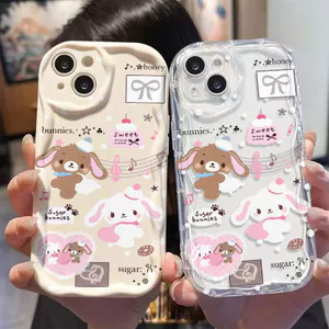 Ốp Lưng Cho OPPO Reno 15 14 13 12 11 10 Pro 8 6 15F 14F 13F 8Z 7Z 6Z A6X A3X A5i A17K A16K A16E A15S A12E Kem Sóng Cong Cạnh Họa Tiết Gấu Dễ Thương NYK211