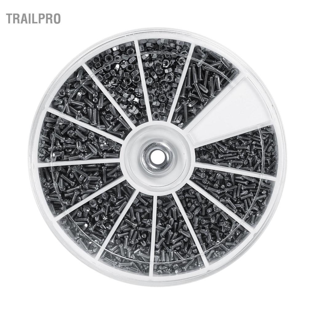 TrailPro Bộ 600 12 Loại Ốc Vít Bu Lông Hạt Assortment Bộ Thép Không Gỉ Full Ren Máy Cho Đồng Hồ Glassess M1 M1.2 M1.4 M1.6