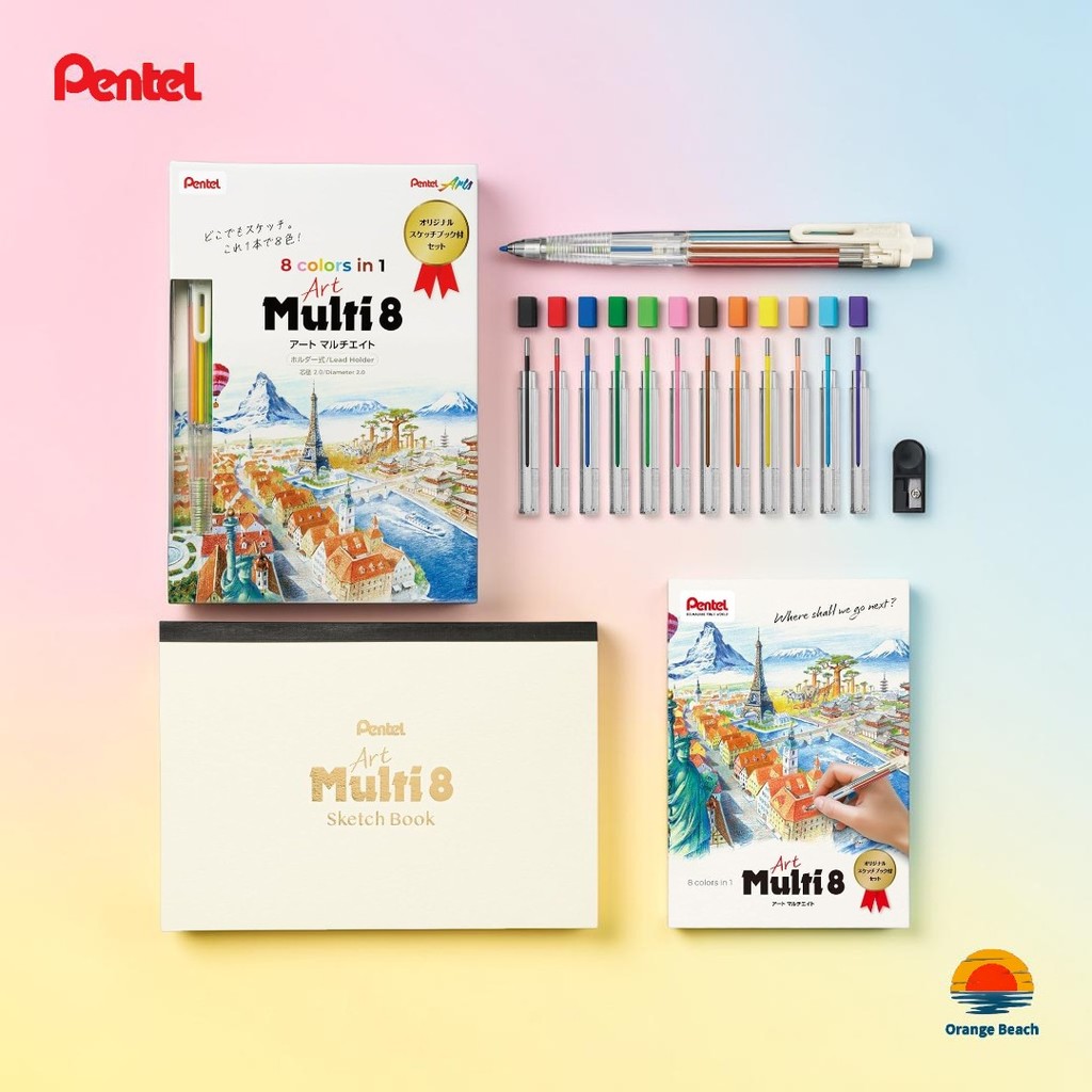 Pentel Art Multi 8 XPH804STSB/But Holder 8 Mau Set Day Du 12 Loi+Got But+So Phac Thao B6/NB
