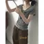 Phong cách Hàn Quốc Ngọt Ngào Thoáng Mát Phù Hợp Với Cổ Chữ V Sọc Retro Thắt Nơ Ôm Hơn Nhìn Ngắn Tay Áo Thun Commu